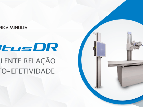 Imagem do equipamento AltusDR no canto direito. Do lado esquerdo, o logo da solução com a frase 